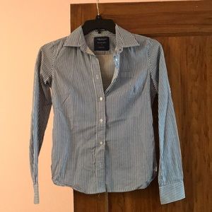 Blue and white striped button down